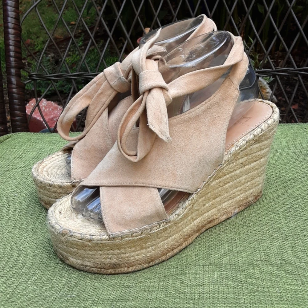 Marc Fisher Landria Leather Suede Espadrille Wedge Sandal.